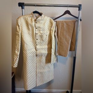 Golden Sherwani and pants suit outfit
